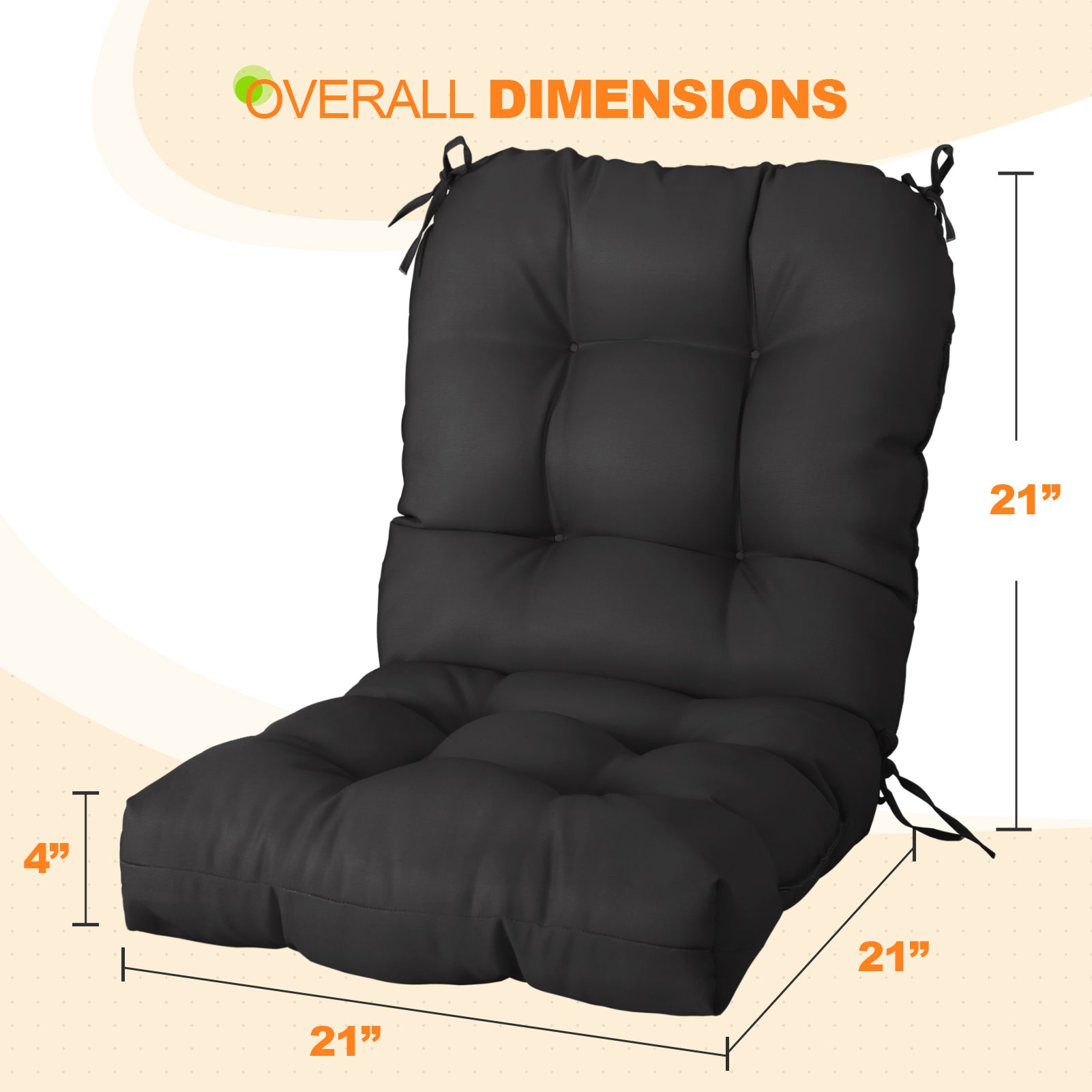 Tufted Outdoor/Indoor Seat/Back Chair Cushion, 2 Pack, 42'' x 21