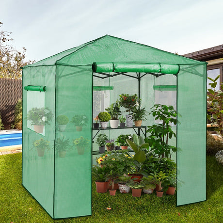 7x7 Pop up Greenhouse Portable Walk - in with 2 Foldable Shelves - Eagle Peak