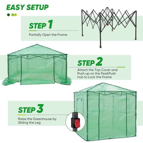 7x7 Pop up Greenhouse Portable Walk - in with 2 Foldable Shelves - Eagle Peak