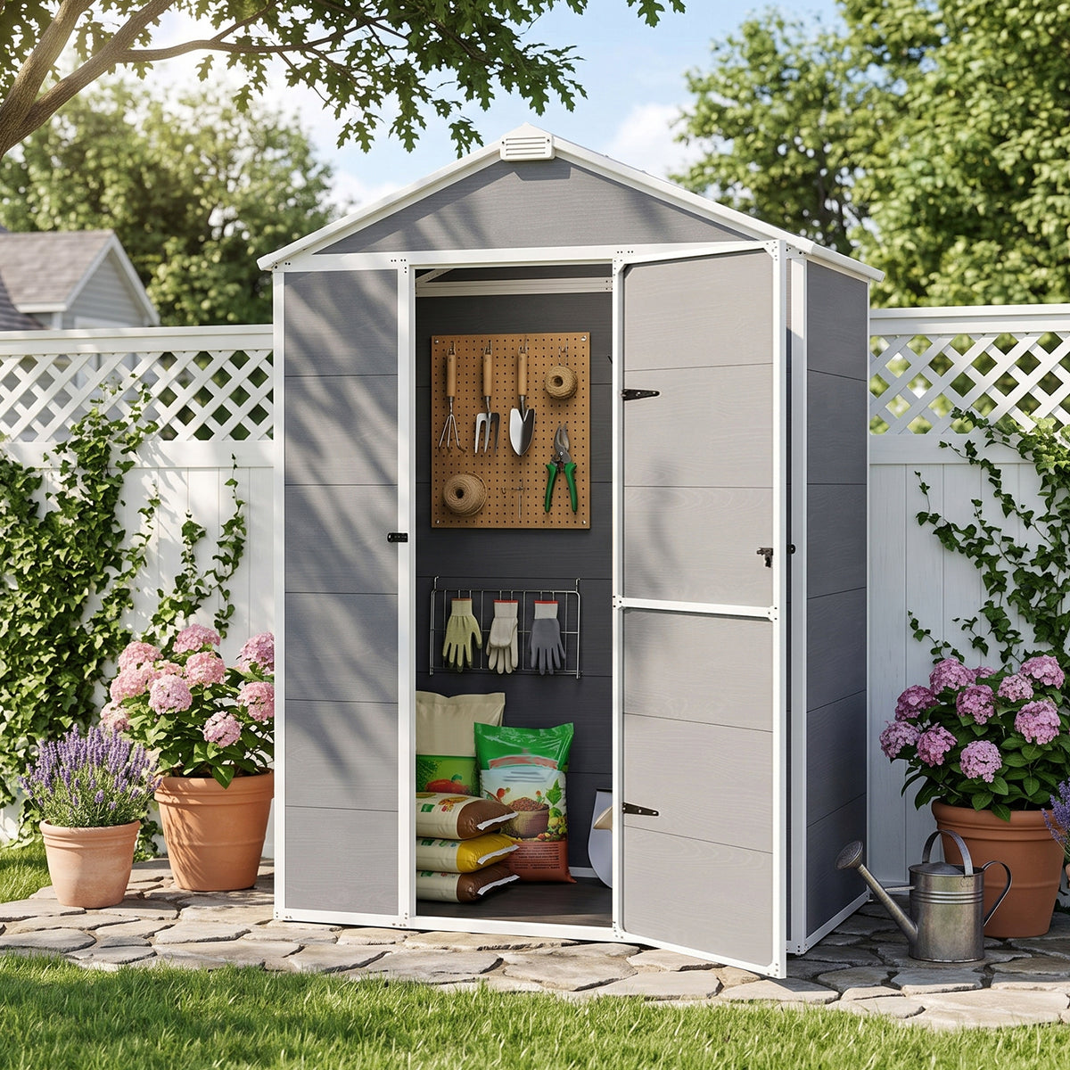 5x3/6x4/6x8/8x8/10x8 Resin Outdoor Storage Shed with Floor, Gray