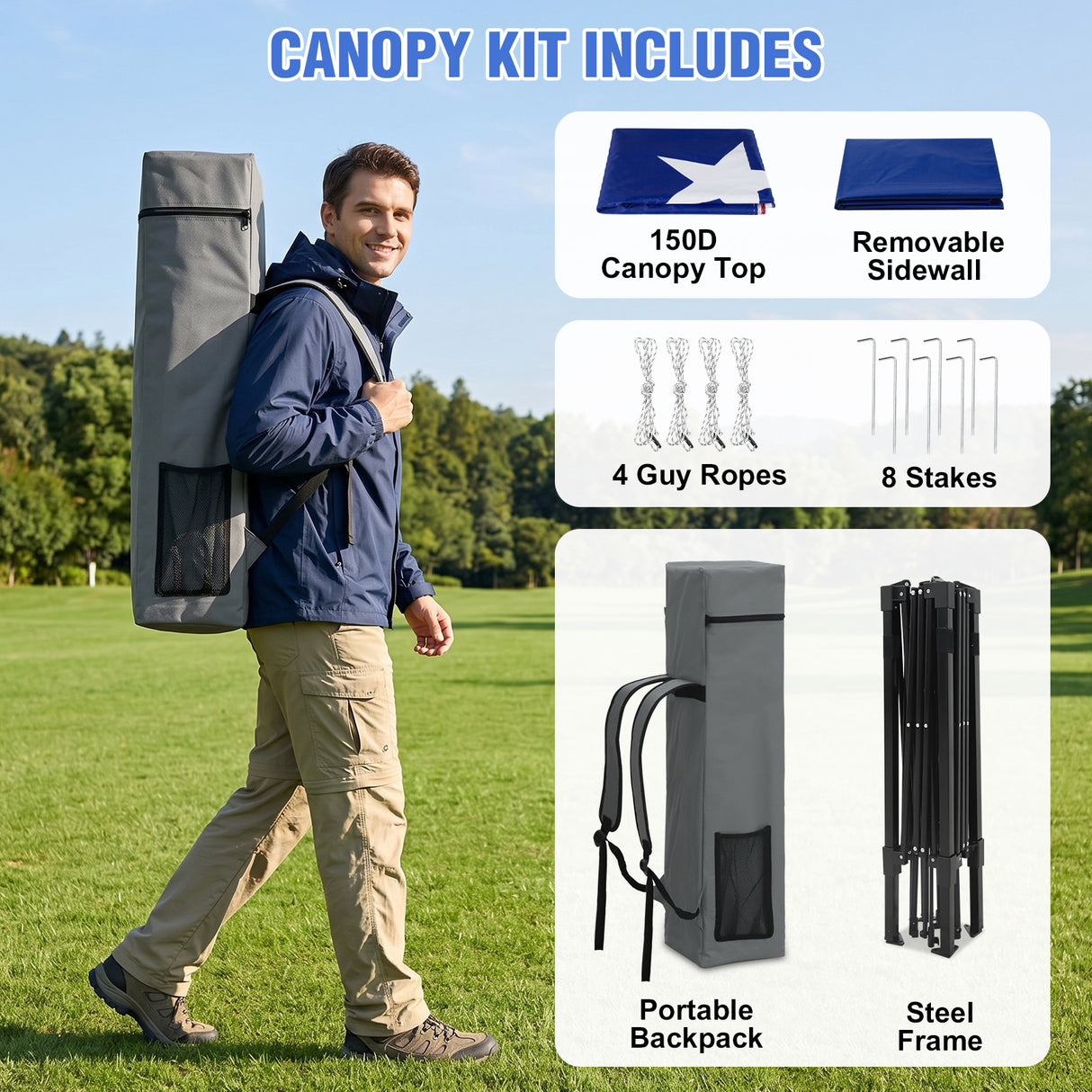 8x8 Pop Up Canopy Tent with Extended Eaves & Sidewall