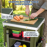 Outdoor Camping Pop Up Folding Table with Large 3-Tier Storage Organizer and Side Pockets