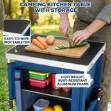 Outdoor Camping Pop Up Folding Table with Large 3-Tier Storage Organizer and Side Pockets