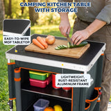 Outdoor Camping Pop Up Folding Table with Large 3-Tier Storage Organizer and Side Pockets