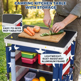 Outdoor Camping Pop Up Folding Table with Large 3-Tier Storage Organizer and Side Pockets