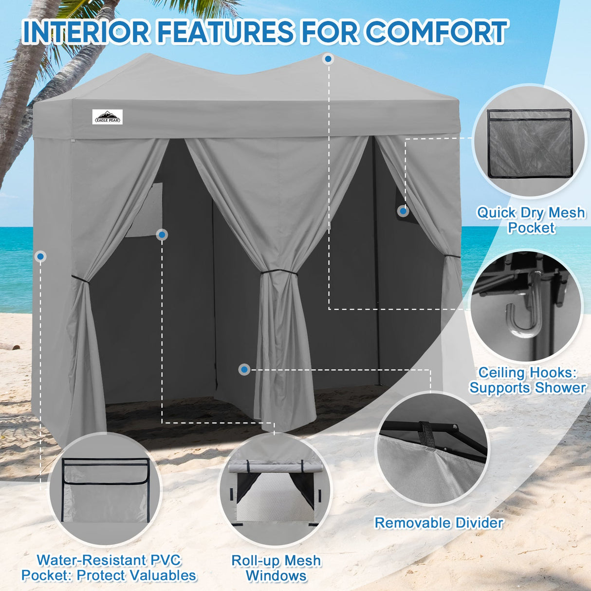 8x4 Outdoor Changing Room, 2 Room Pop Up Portable Changing Room - Eagle Peak Custom Canopy Tent