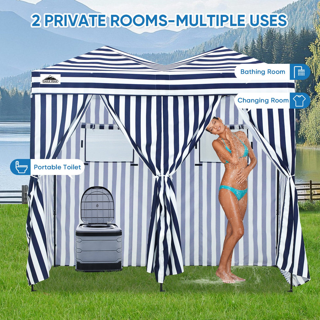 8x4 Outdoor Changing Room, 2 Room Pop Up Portable Changing Room - Eagle Peak Custom Canopy Tent