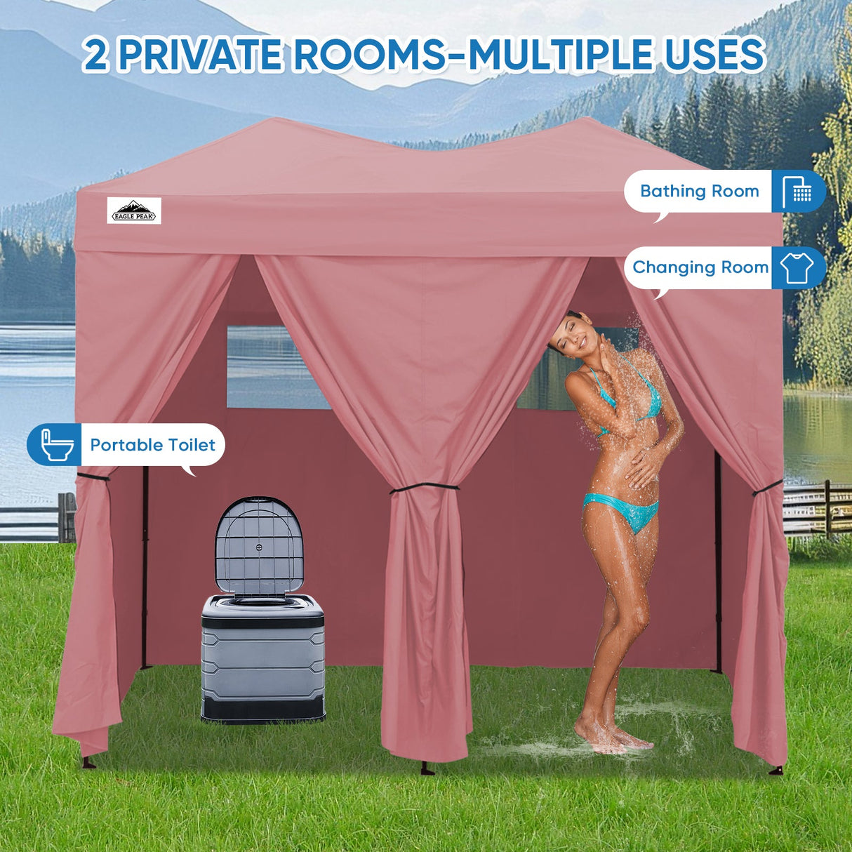 8x4 Outdoor Changing Room, 2 Room Pop Up Portable Changing Room - Eagle Peak Custom Canopy Tent