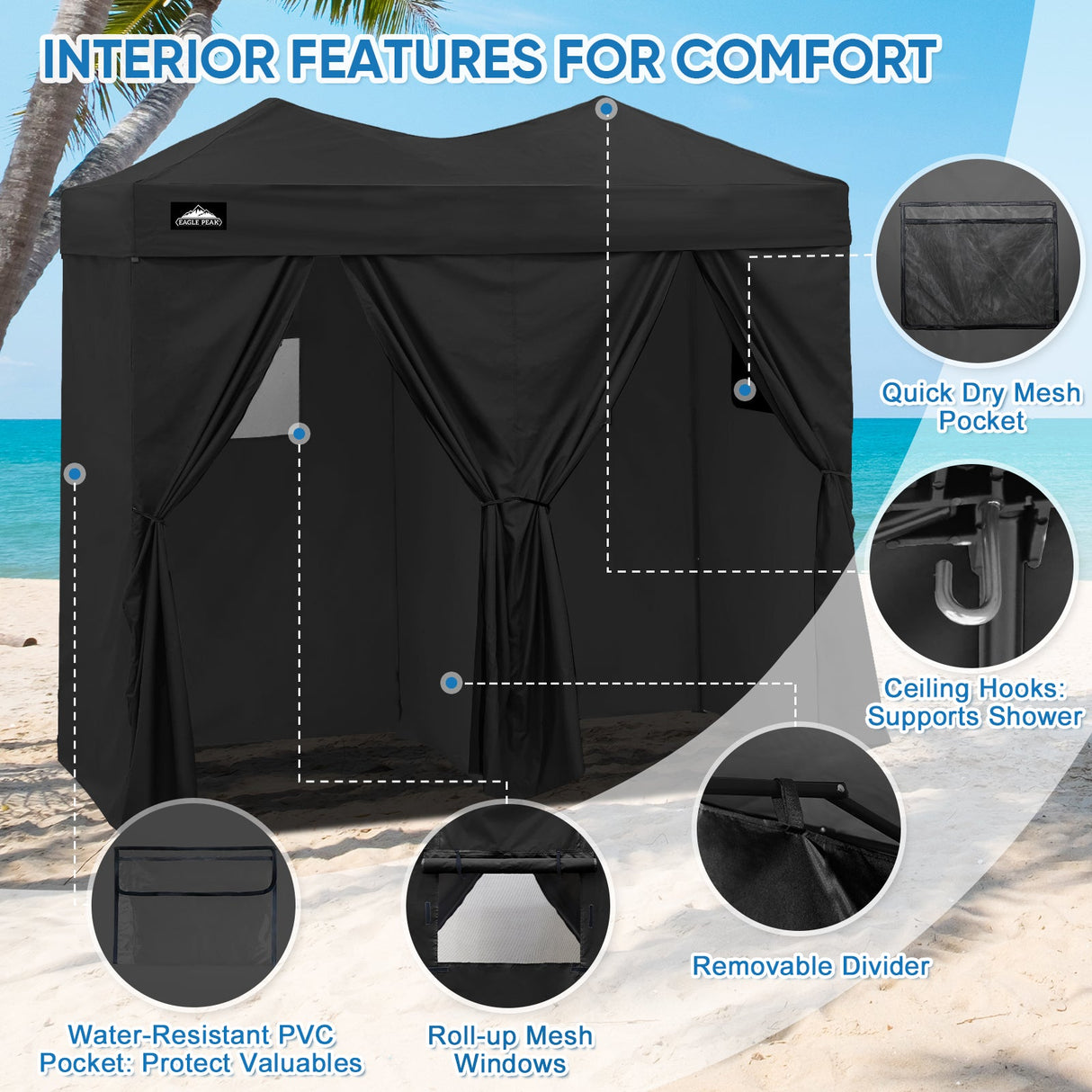 8x4 Outdoor Changing Room, 2 Room Pop Up Portable Changing Room - Eagle Peak Custom Canopy Tent