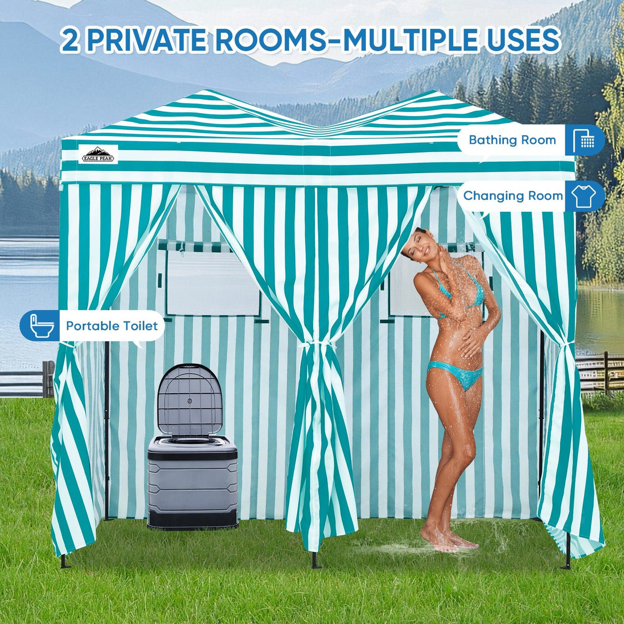 8x4 Outdoor Changing Room, 2 Room Pop Up Portable Changing Room - Eagle Peak Custom Canopy Tent