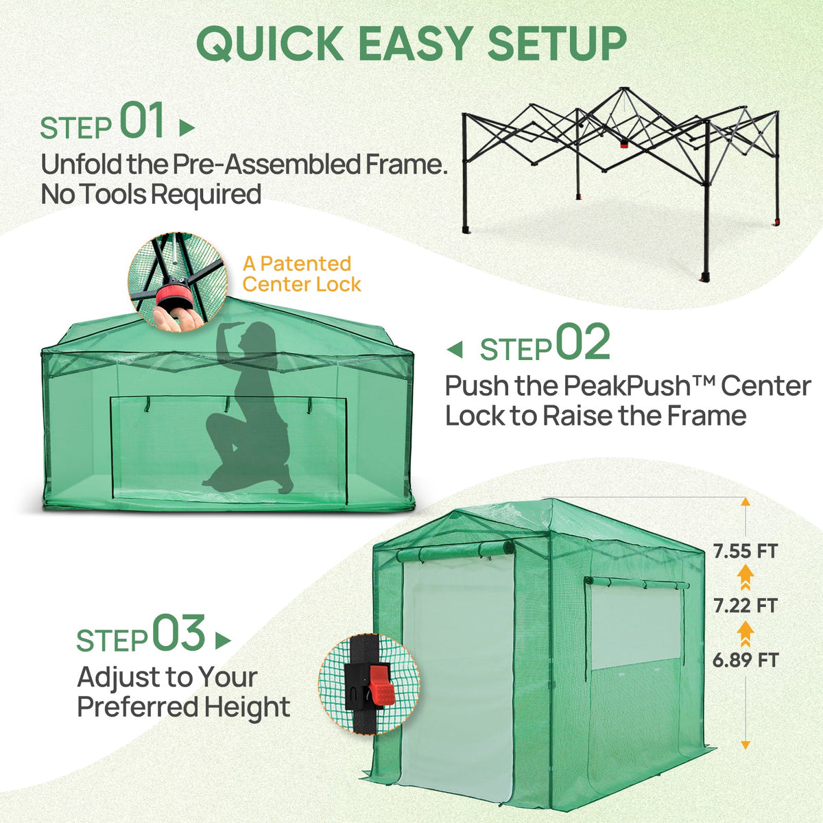 8x6 Easy Setup Pop Up Greenhouse, Mesh Door & Windows - Eagle Peak®