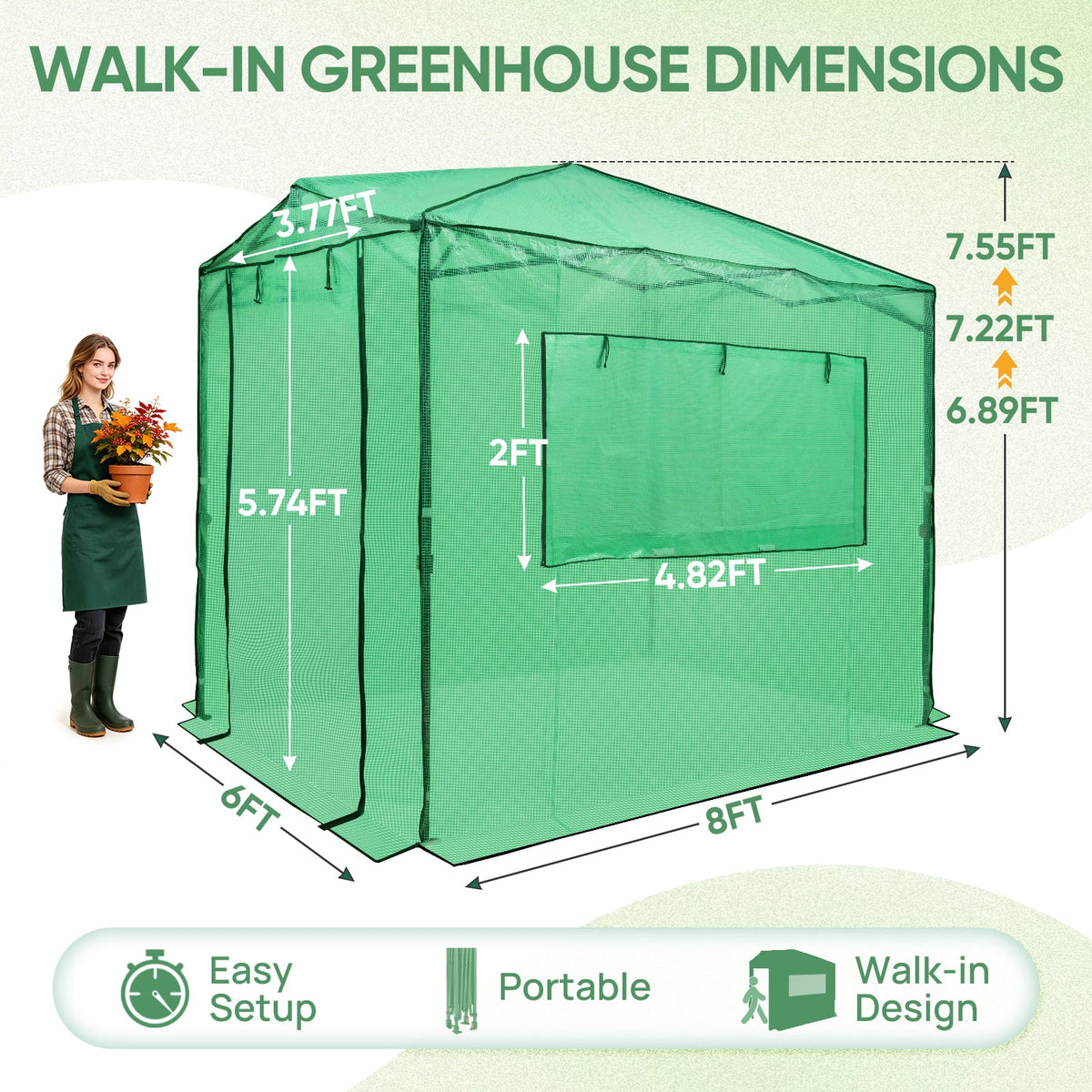 8x6 Easy Setup Pop Up Greenhouse, Mesh Door & Windows - Eagle Peak®