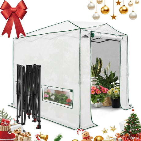 8x6/12x8 Portable Walk - in Greenhouse, Woven PE Top, White - Eagle Peak Custom Canopy Tent