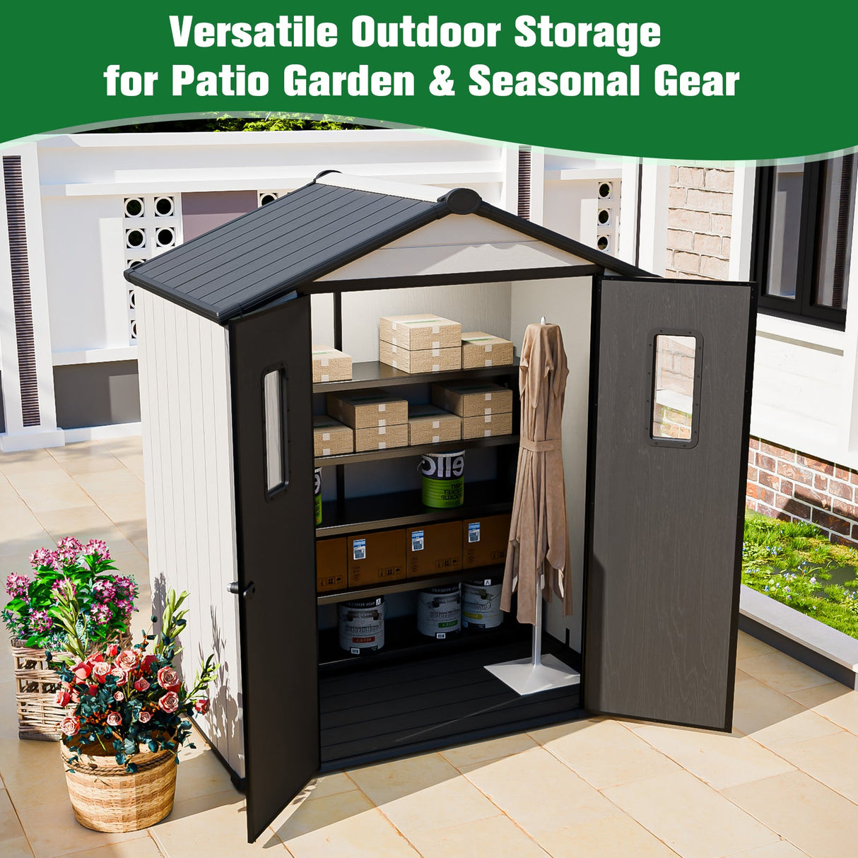 8x6/8x8/5x3/6x4 Resin Outdoor Storage Shed,Weatherproof Garden Shed - Eagle Peak