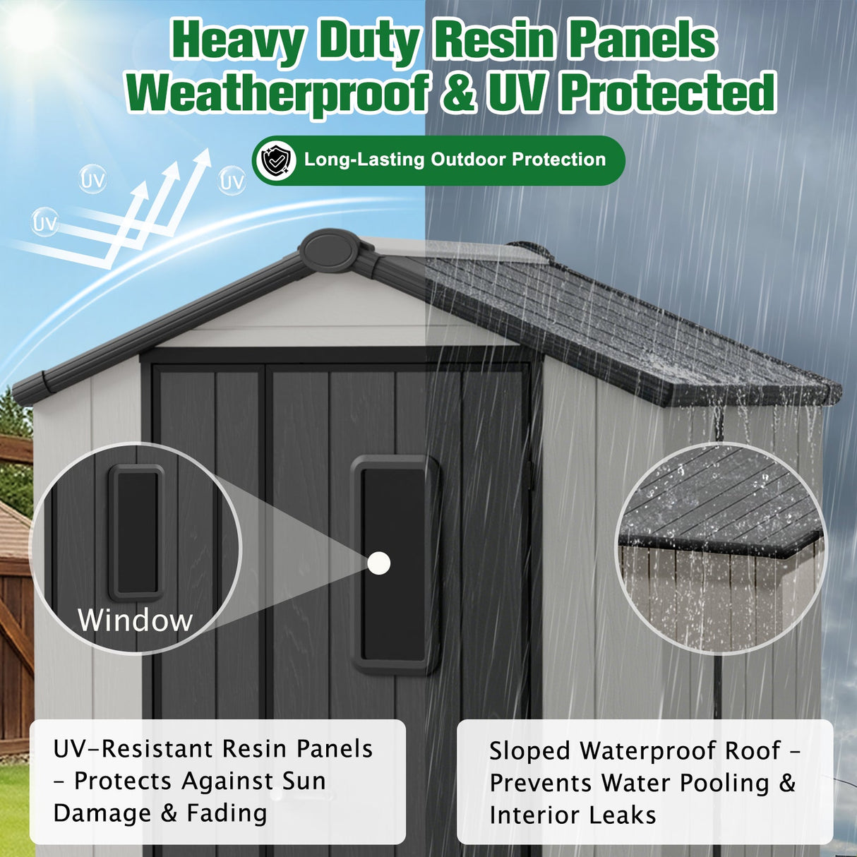 8x6/8x8/5x3/6x4 Resin Outdoor Storage Shed,Weatherproof Garden Shed - Eagle Peak