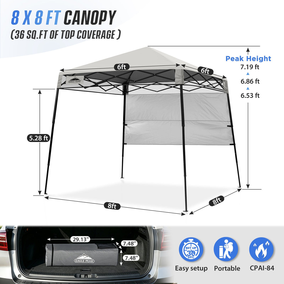 8X8 Pop Up Canopy Tent, Compact Backpack Canopy - Eagle Peak®
