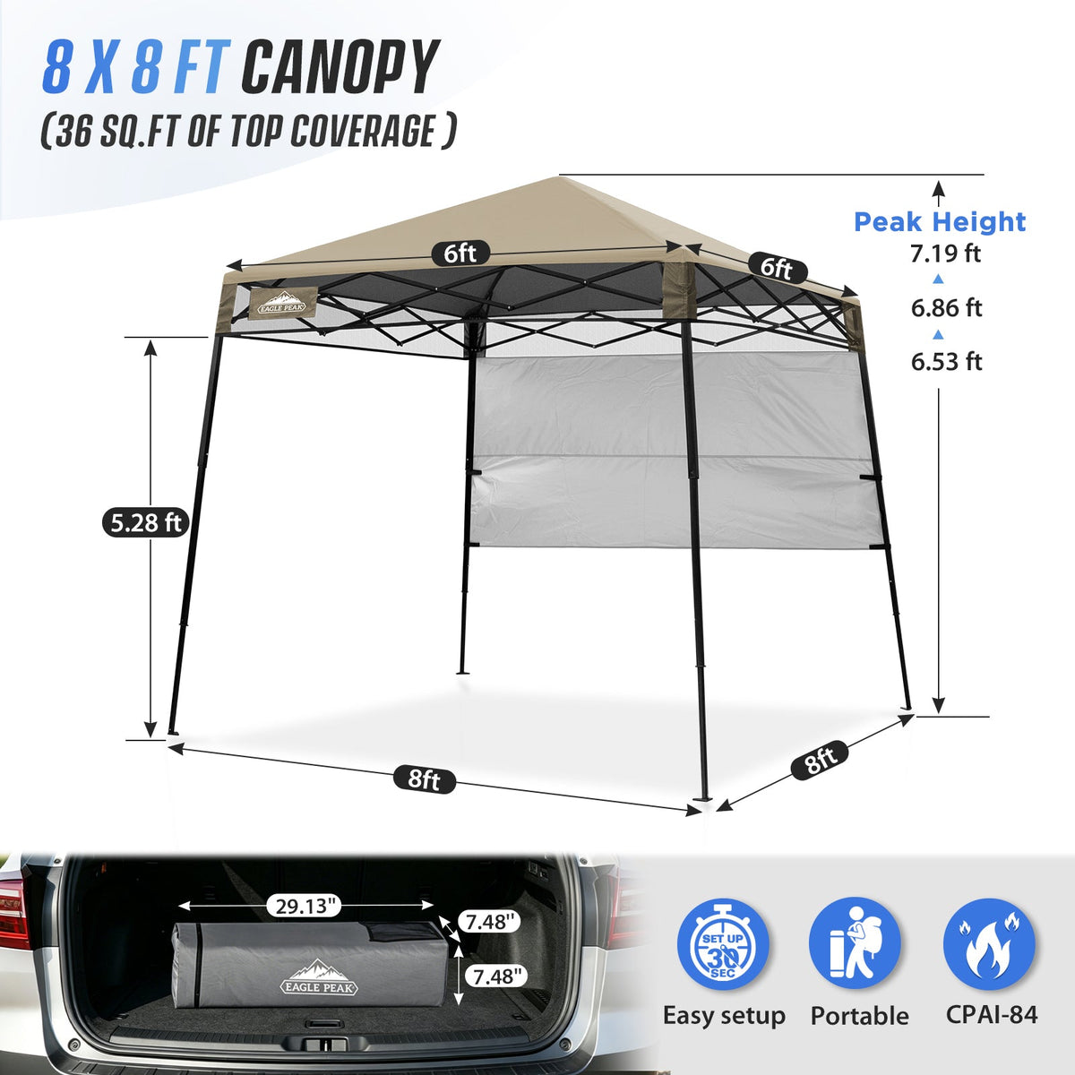 8X8 Pop Up Canopy Tent, Compact Backpack Canopy - Eagle Peak®