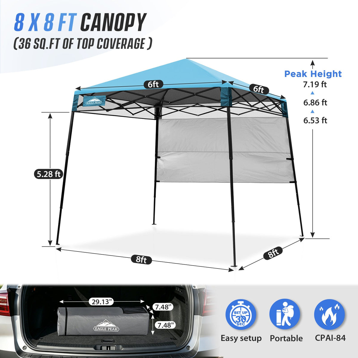 8X8 Pop Up Canopy Tent, Compact Backpack Canopy - Eagle Peak®