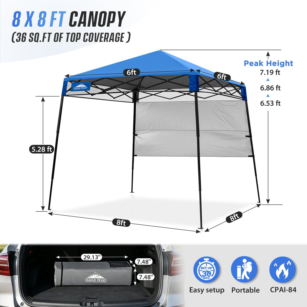 8X8 Pop Up Canopy Tent, Compact Backpack Canopy - Eagle Peak®