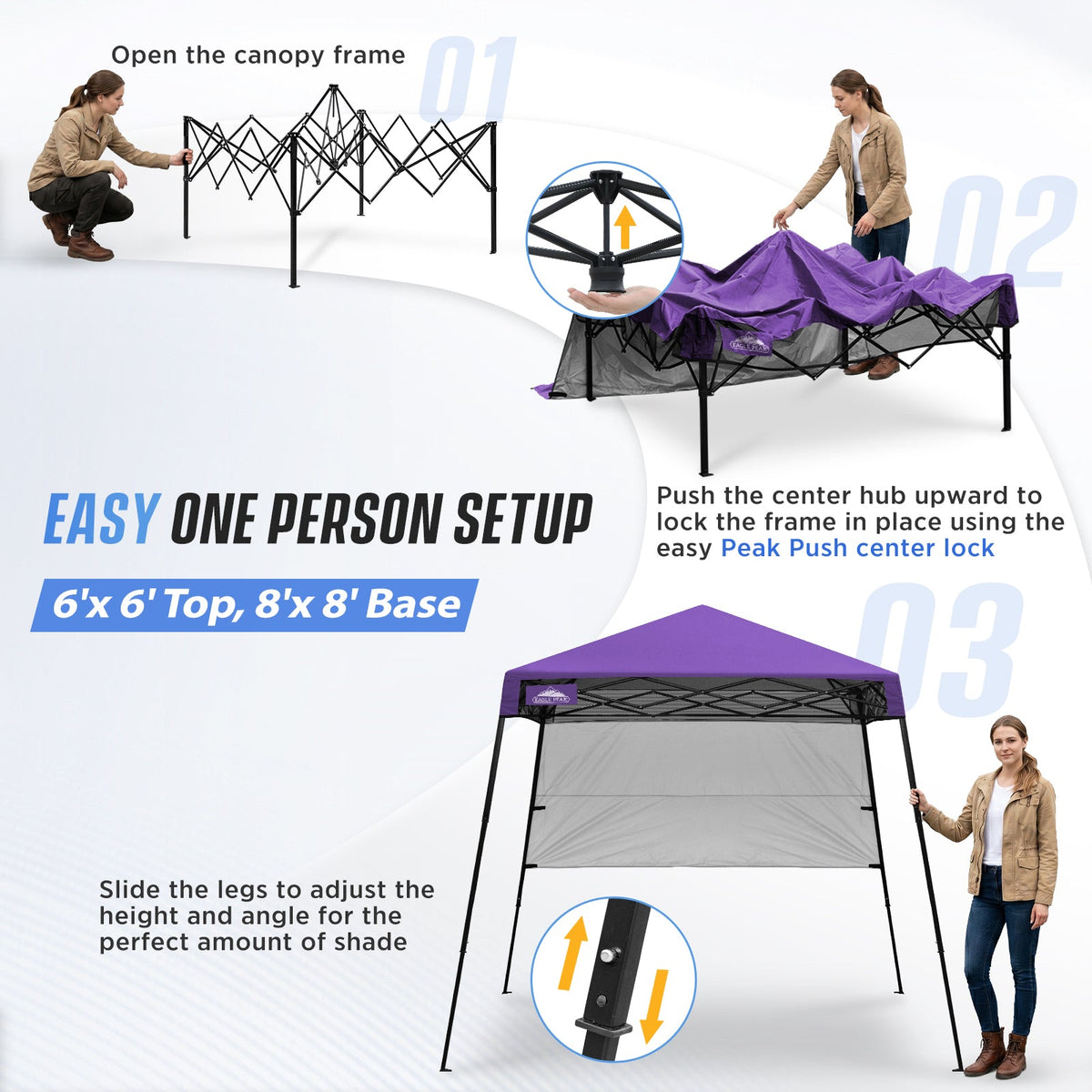 8X8 Pop Up Canopy Tent, Compact Backpack Canopy - Eagle Peak®