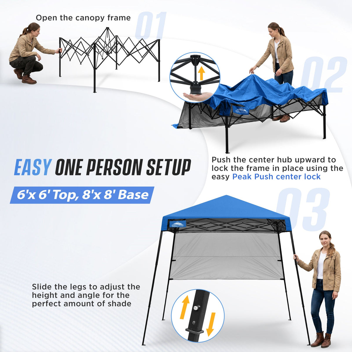 8X8 Pop Up Canopy Tent, Compact Backpack Canopy - Eagle Peak®