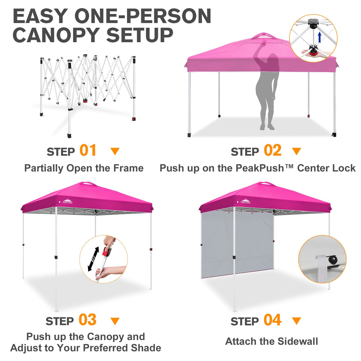8x8 Pop Up Canopy Tent with 1 Sidewall - Eagle Peak®