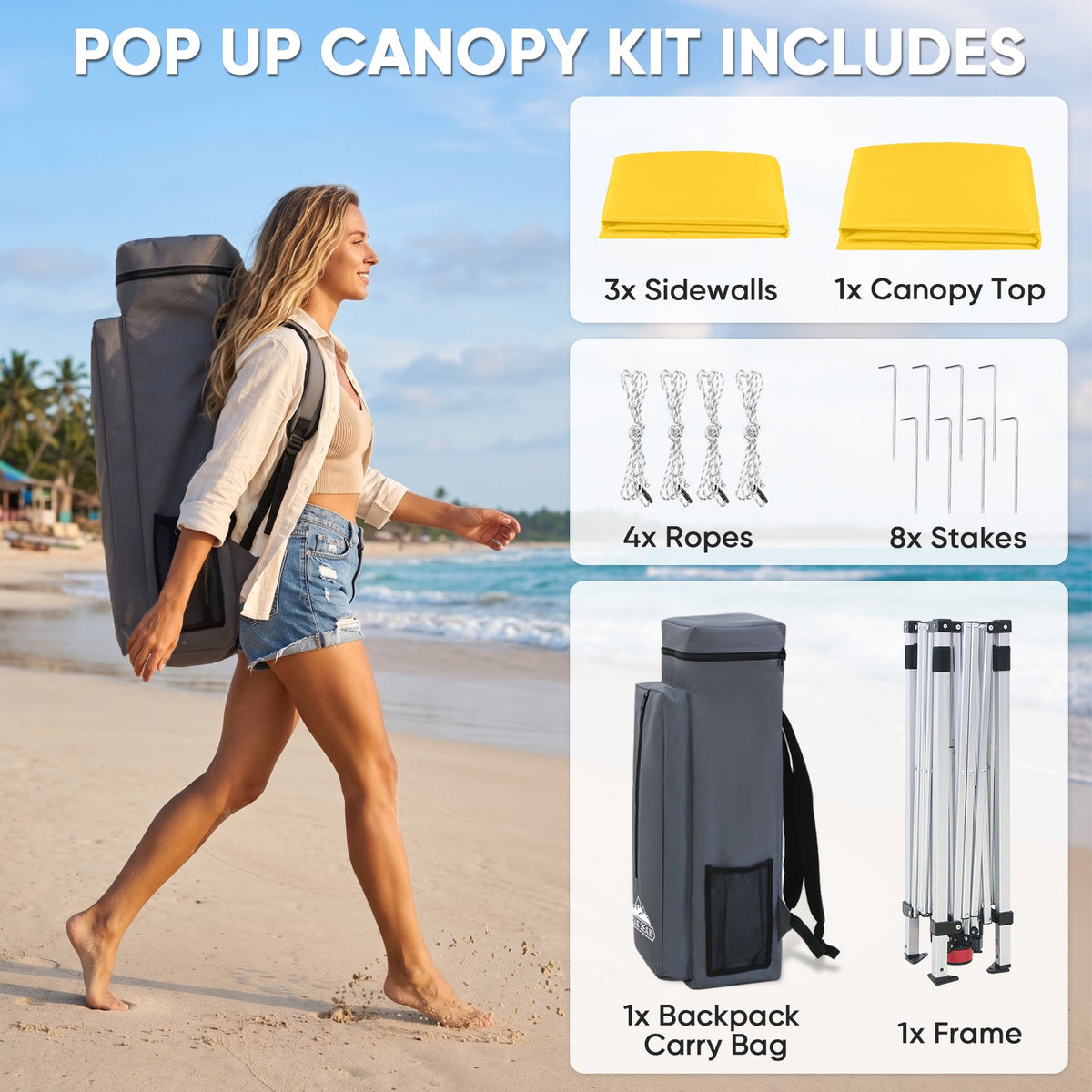 8x8 Pop Up Canopy Tent with 3 Half Walls, Compact - Eagle Peak®
