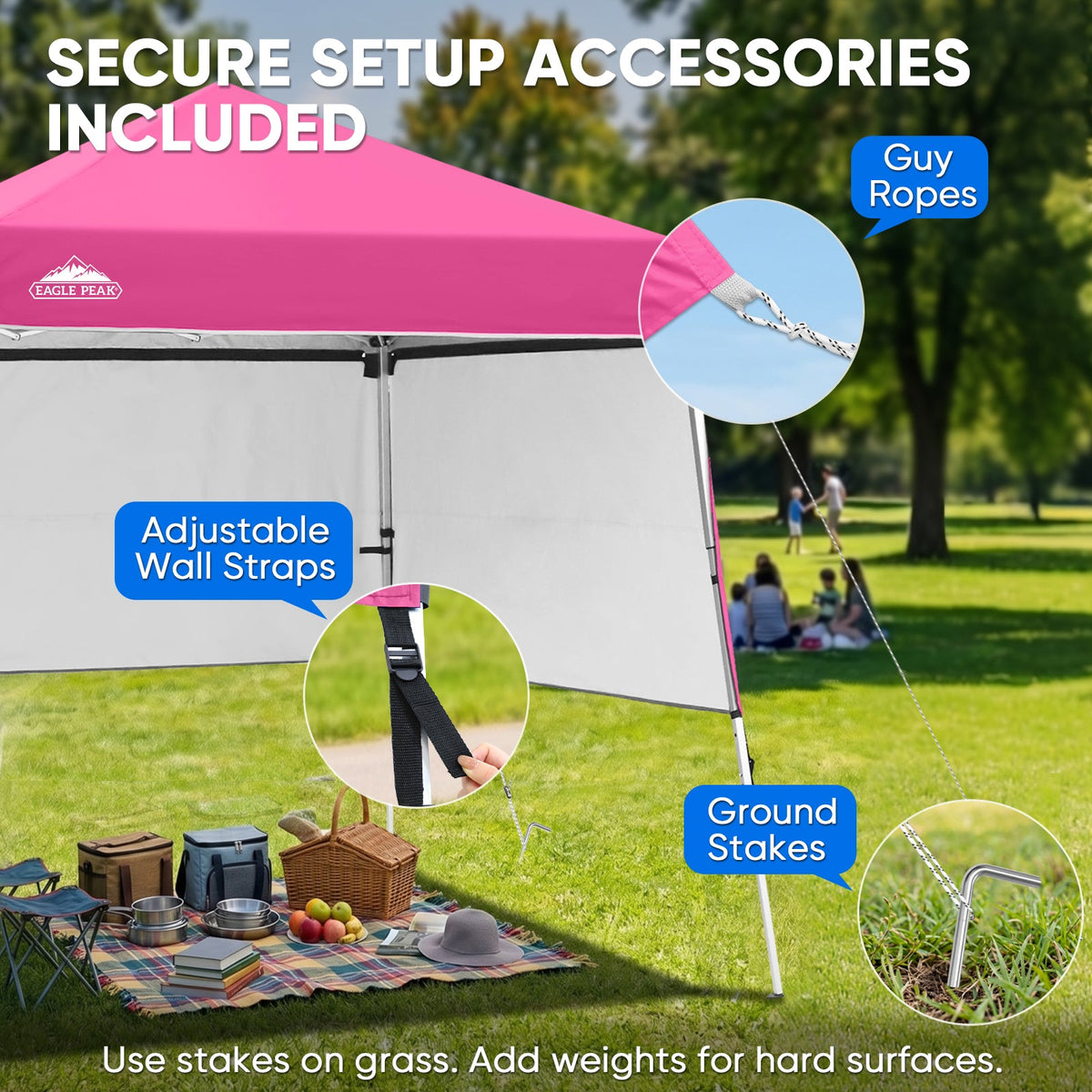 8x8 Pop Up Canopy Tent with 3 Half Walls, Compact - Eagle Peak®
