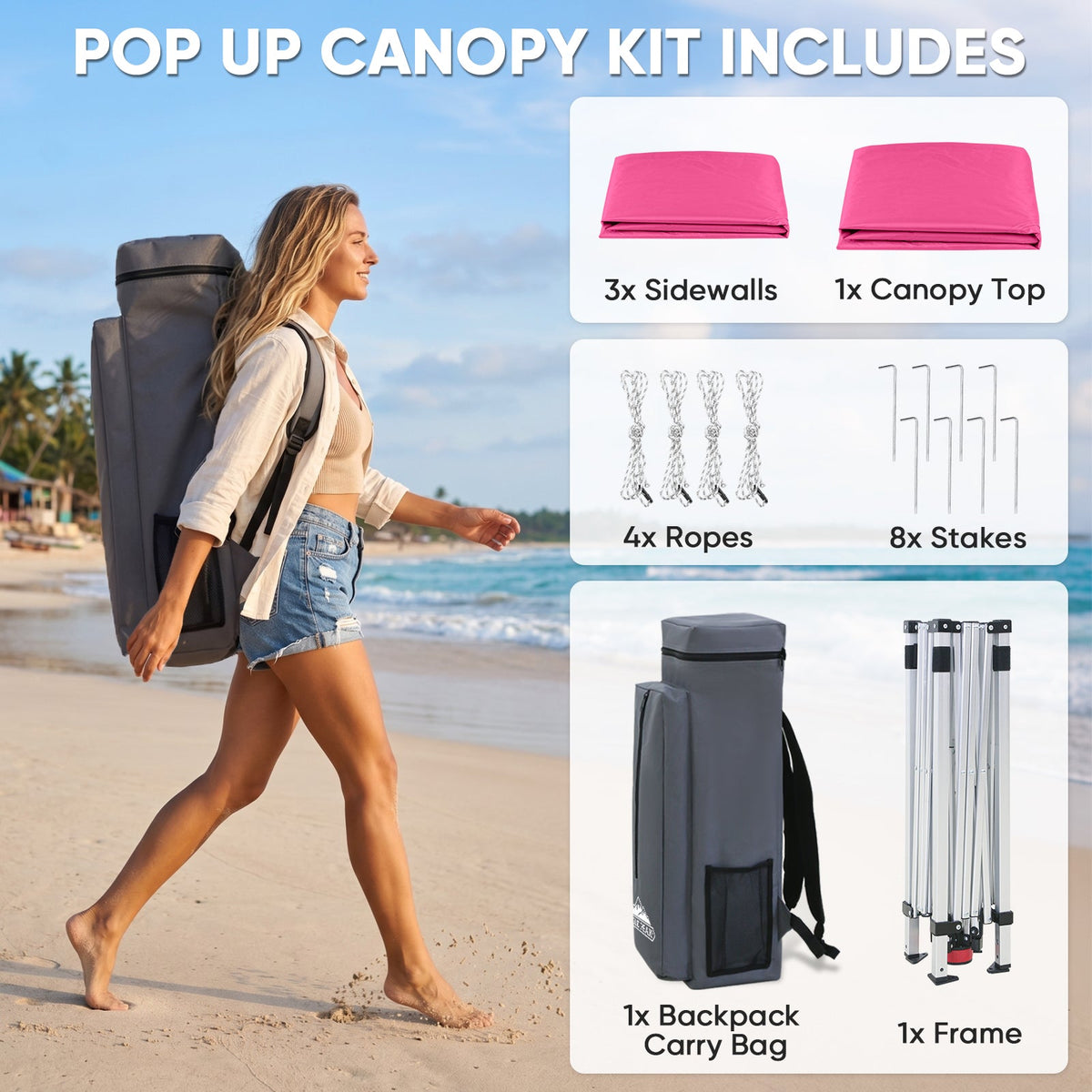 8x8 Pop Up Canopy Tent with 3 Half Walls, Compact - Eagle Peak®
