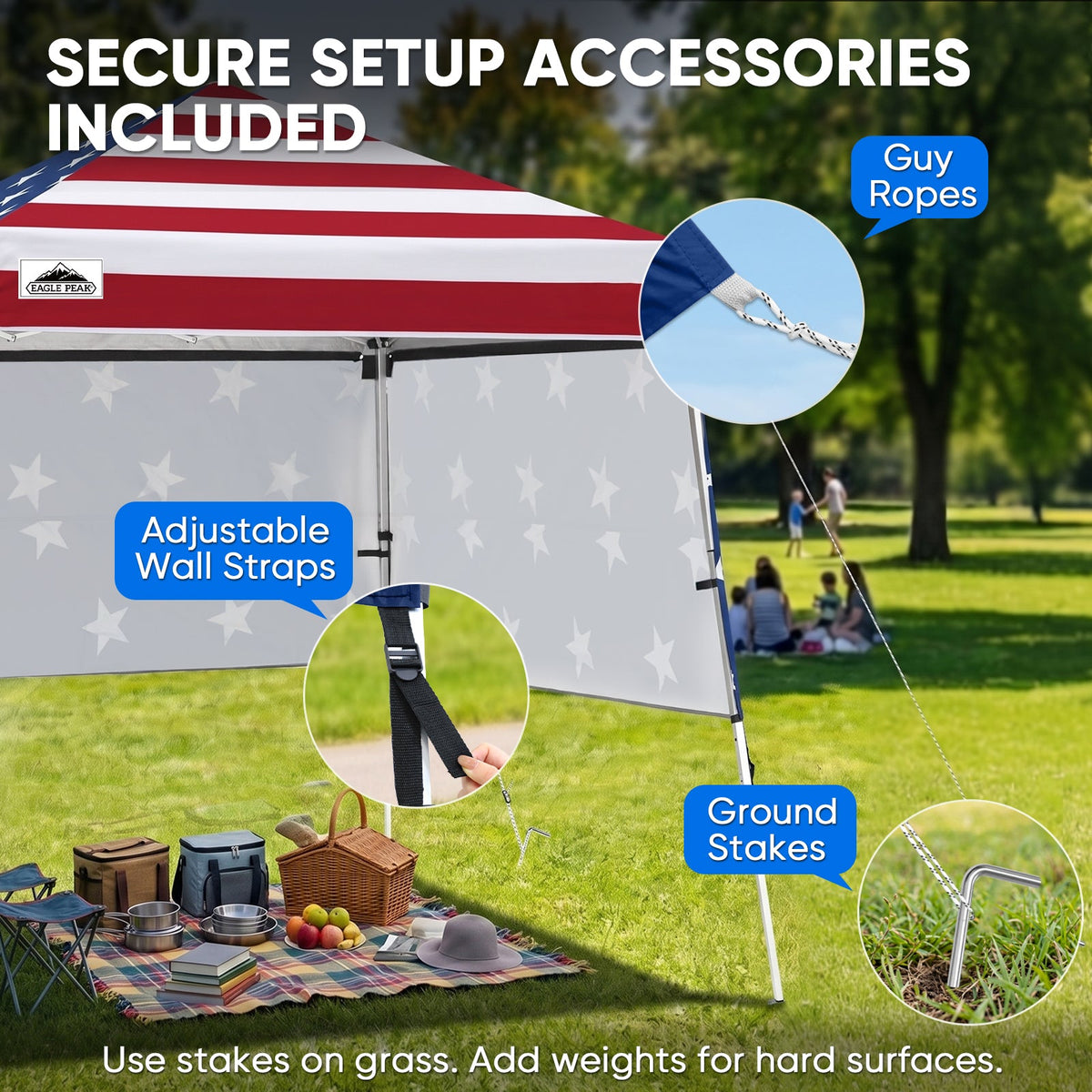 8x8 Pop Up Canopy Tent with 3 Half Walls, Compact - Eagle Peak®