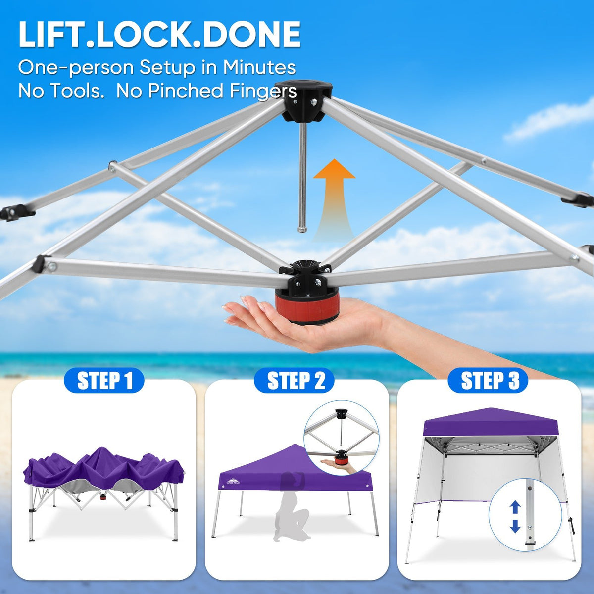 8x8 Pop Up Canopy Tent with 3 Half Walls, Compact - Eagle Peak®
