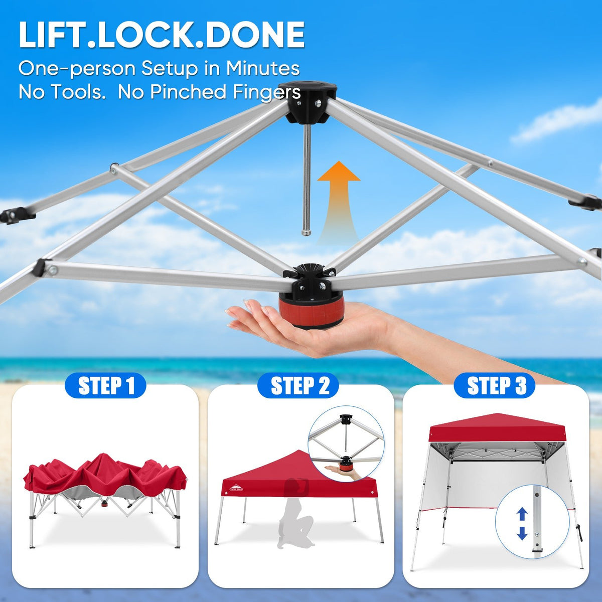 8x8 Pop Up Canopy Tent with 3 Half Walls, Compact - Eagle Peak®