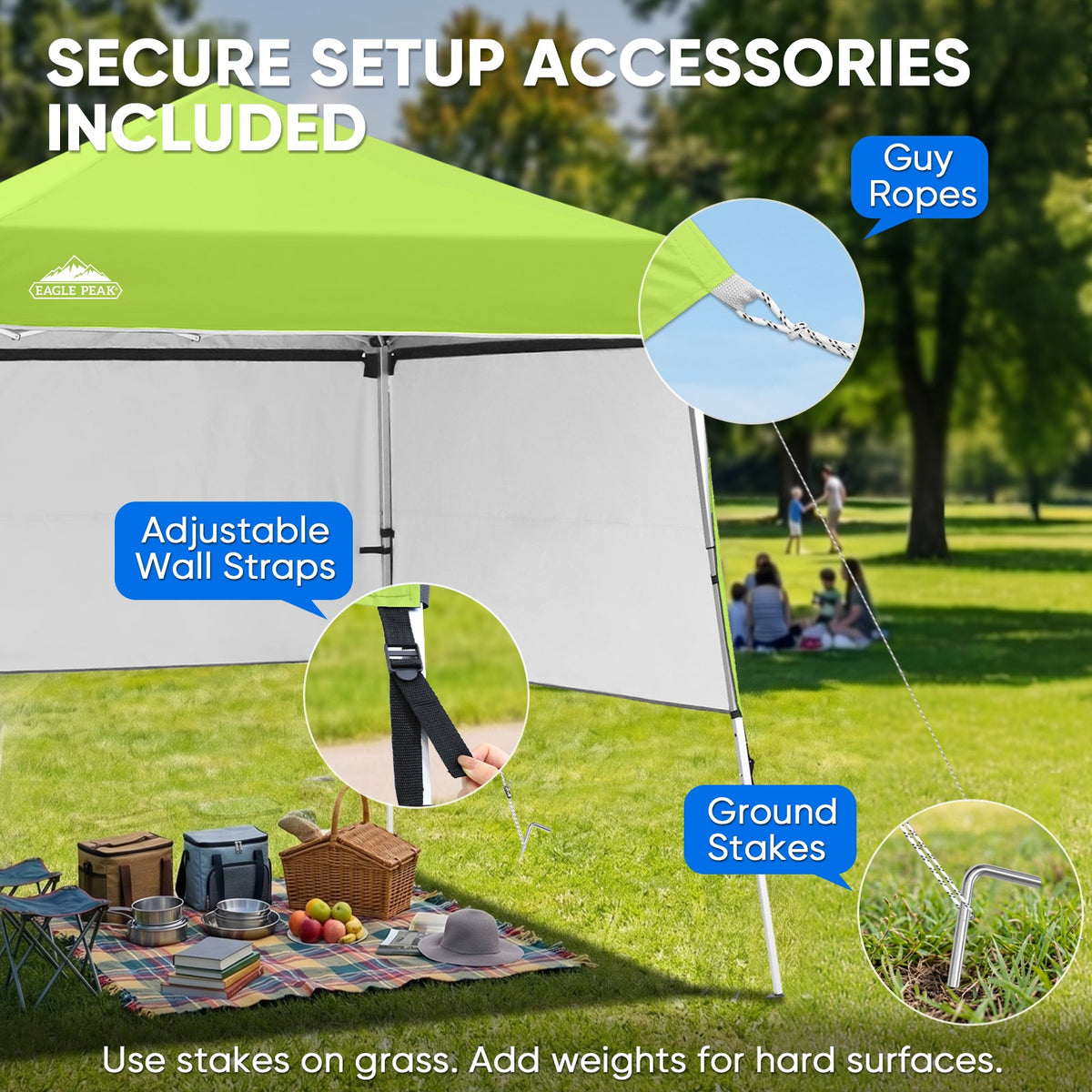 8x8 Pop Up Canopy Tent with 3 Half Walls, Compact - Eagle Peak®