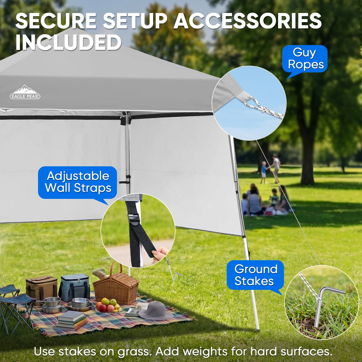 8x8 Pop Up Canopy Tent with 3 Half Walls, Compact - Eagle Peak®