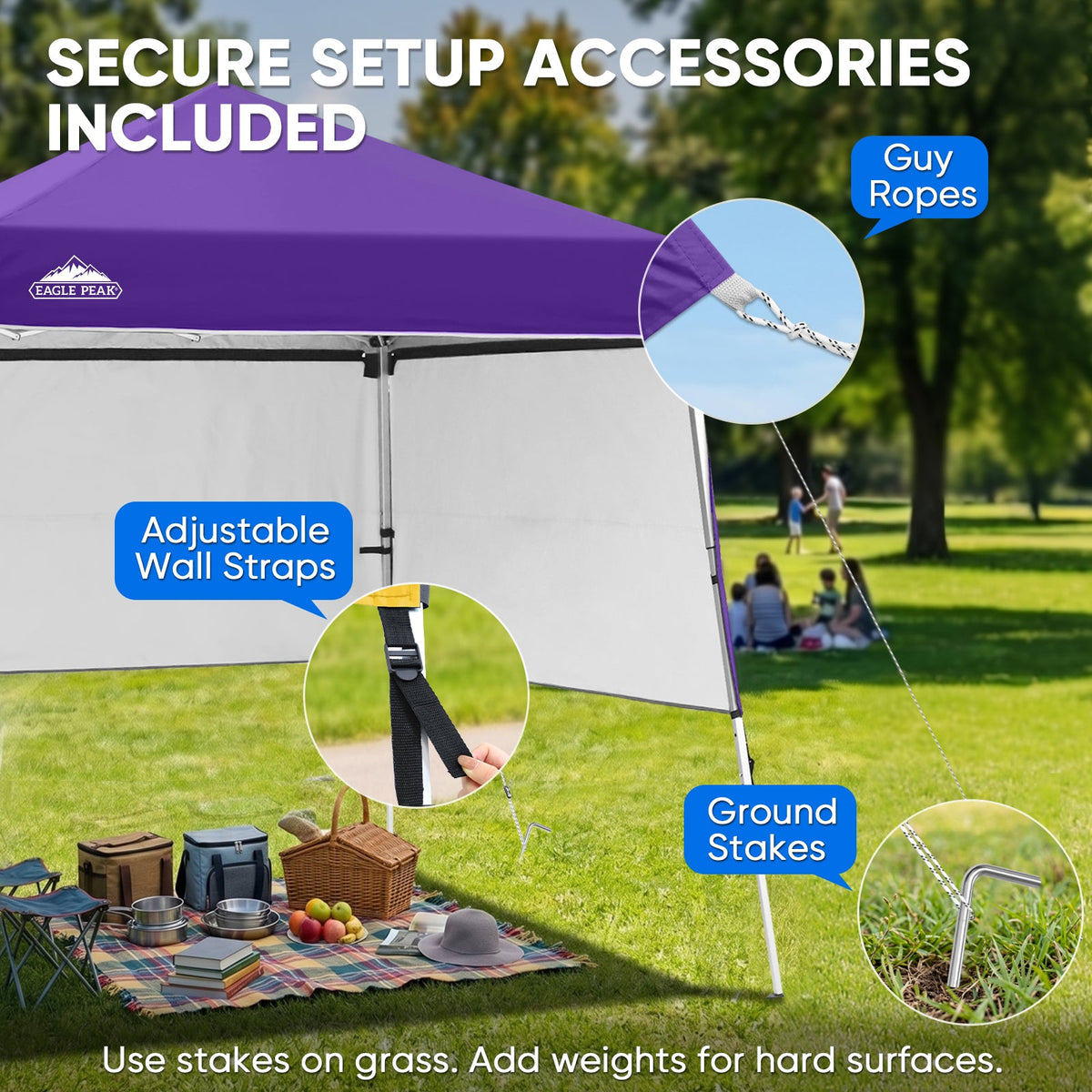 8x8 Pop Up Canopy Tent with 3 Half Walls, Compact - Eagle Peak®