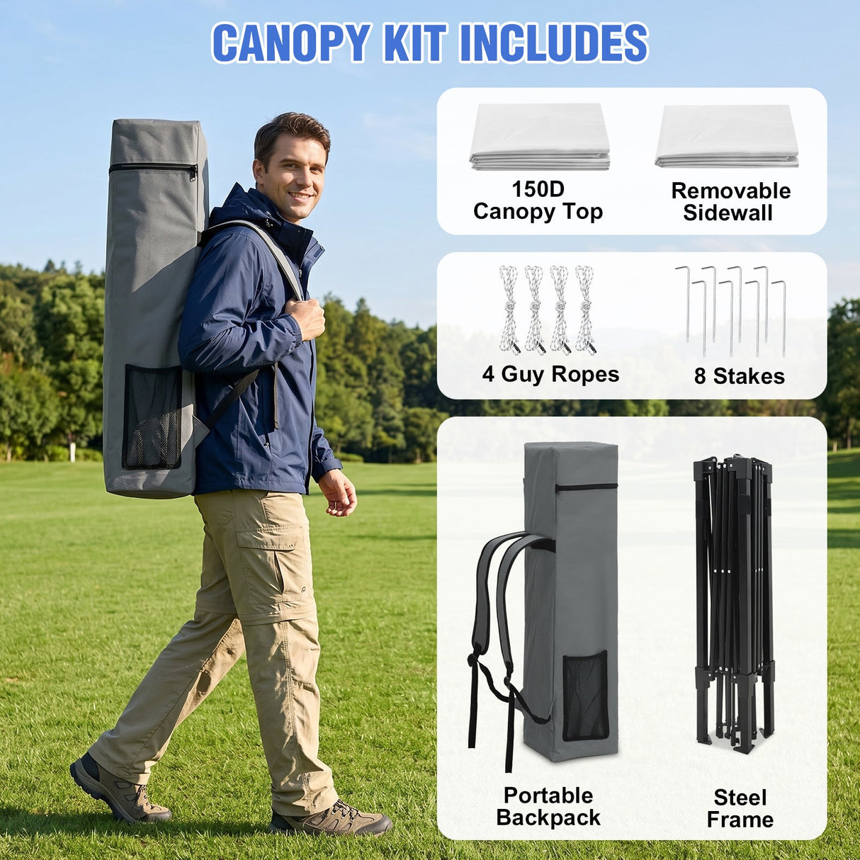 8x8 Pop Up Canopy Tent with Extended Eaves & Sidewall - Eagle Peak®