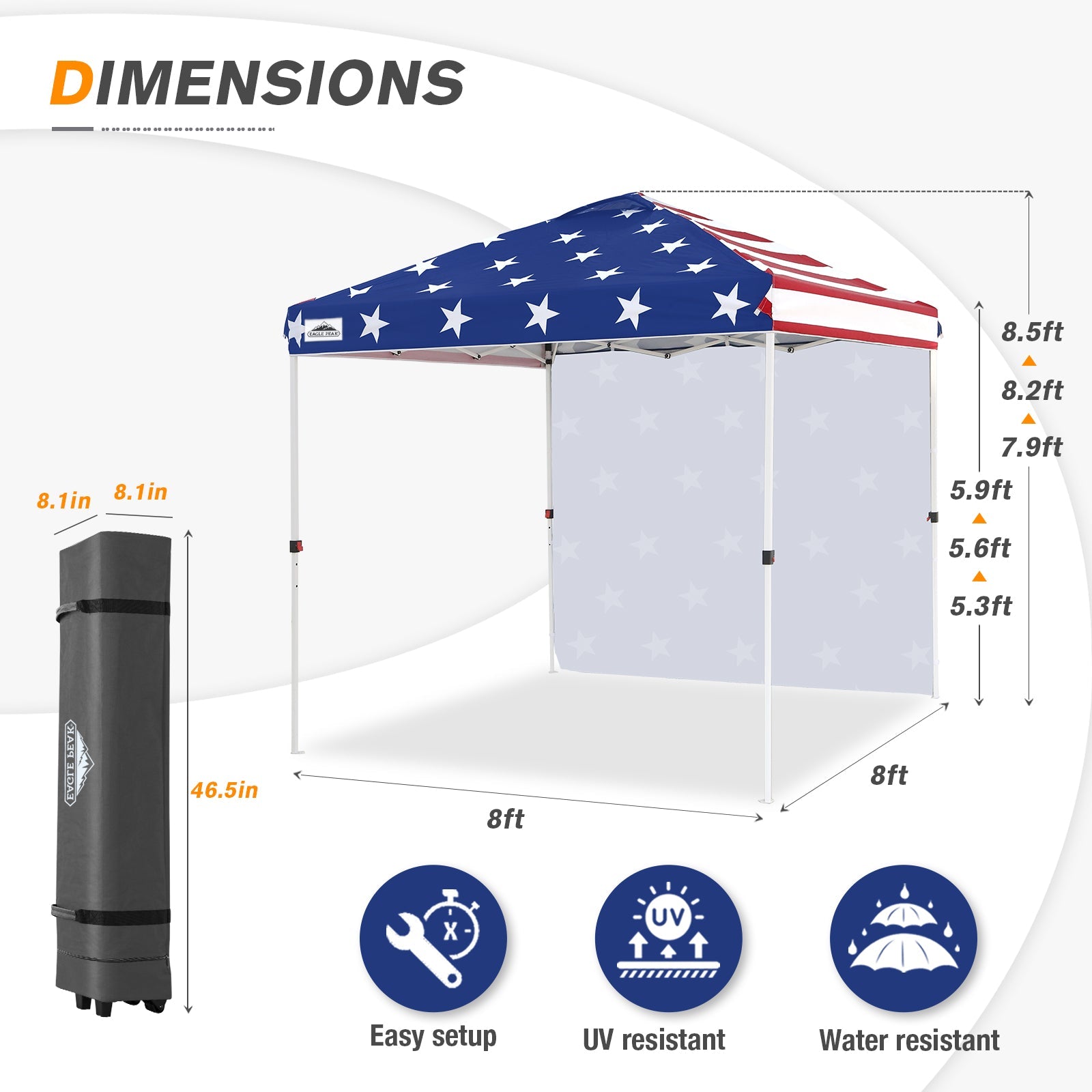 8x8 Pop Up Straight Leg Canopy with Sidewall – Eagle Peak