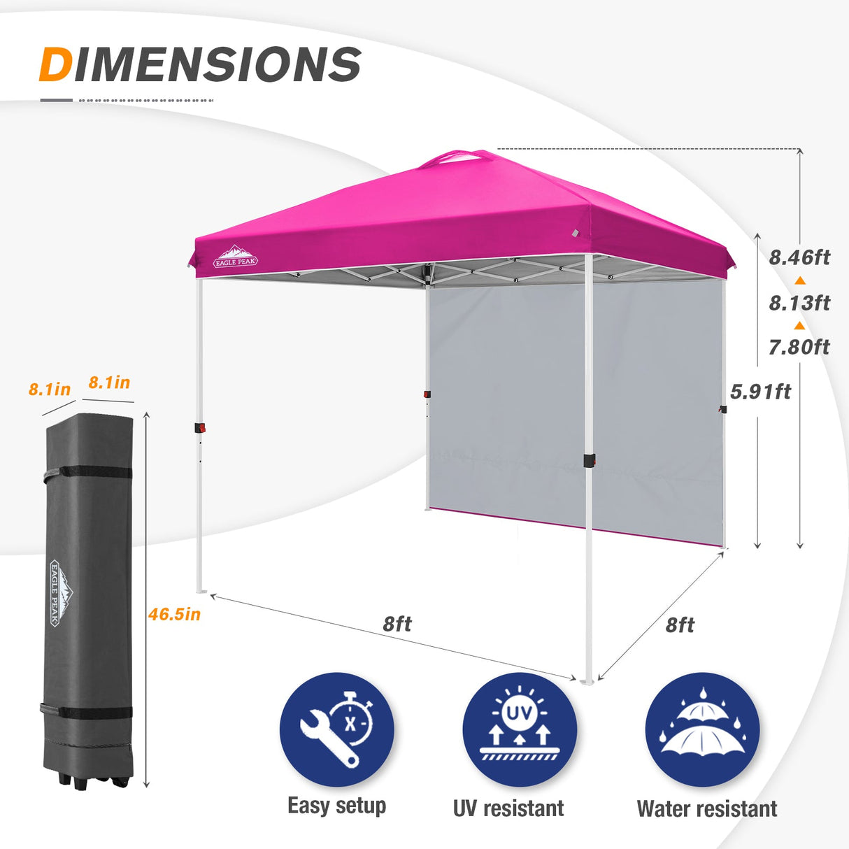 8x8 Pop Up Straight Leg Canopy with Sidewall - Eagle Peak®