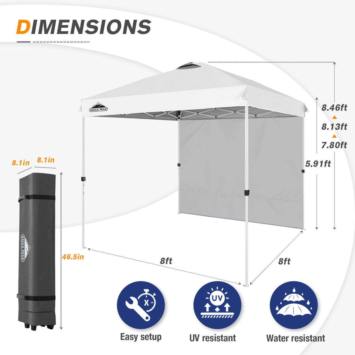 8x8 Pop Up Straight Leg Canopy with Sidewall - Eagle Peak®