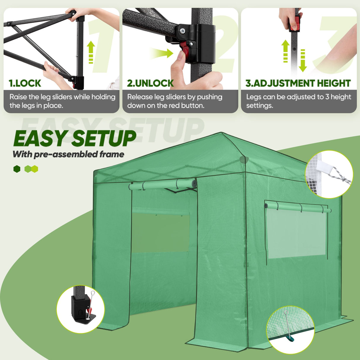 8x8 Portable Walk - in Greenhouse - Eagle Peak