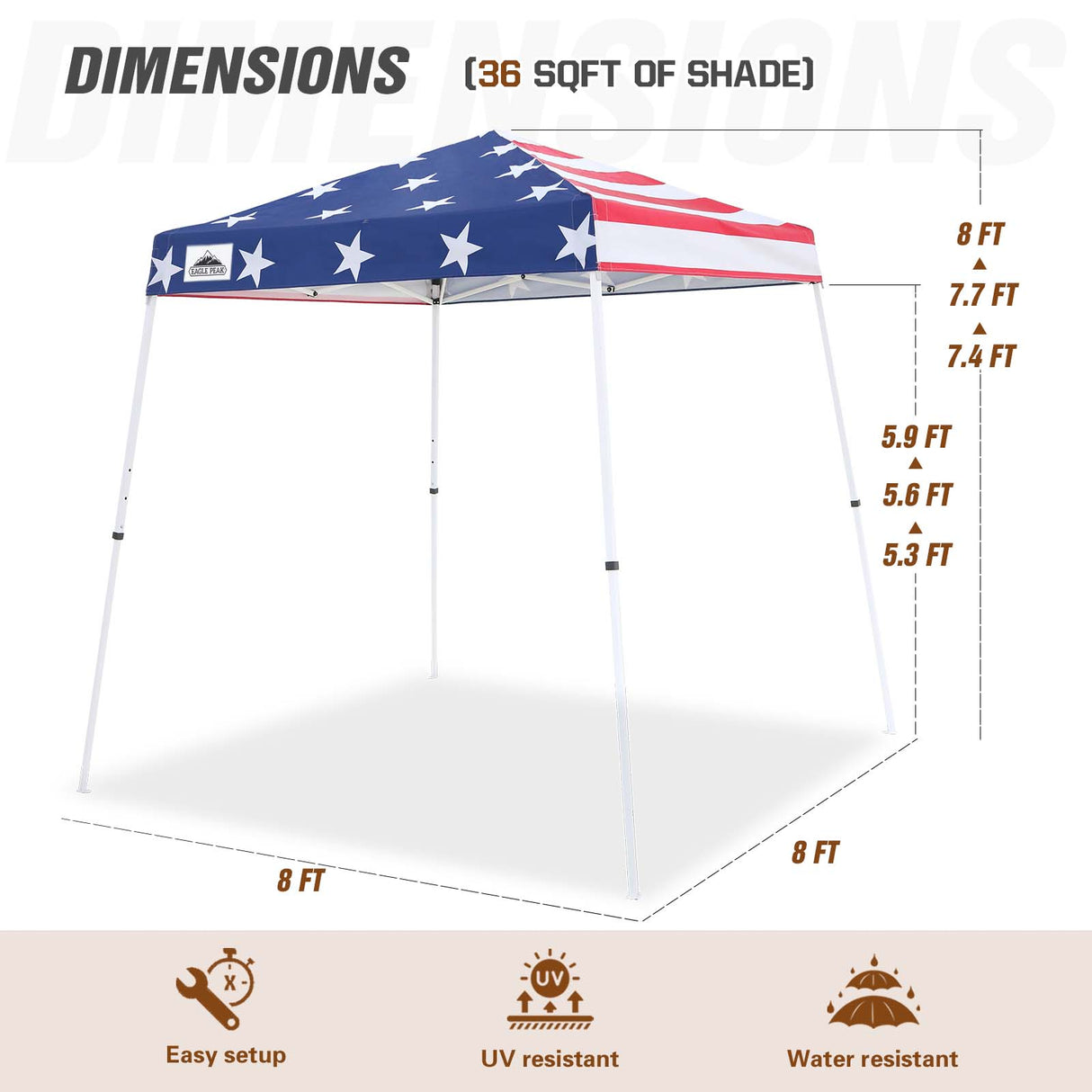 8x8 Slant Leg Pop - up Canopy Tent, Shelter 8x8 Base 6x6 Top - Eagle Peak Custom Canopy Tent