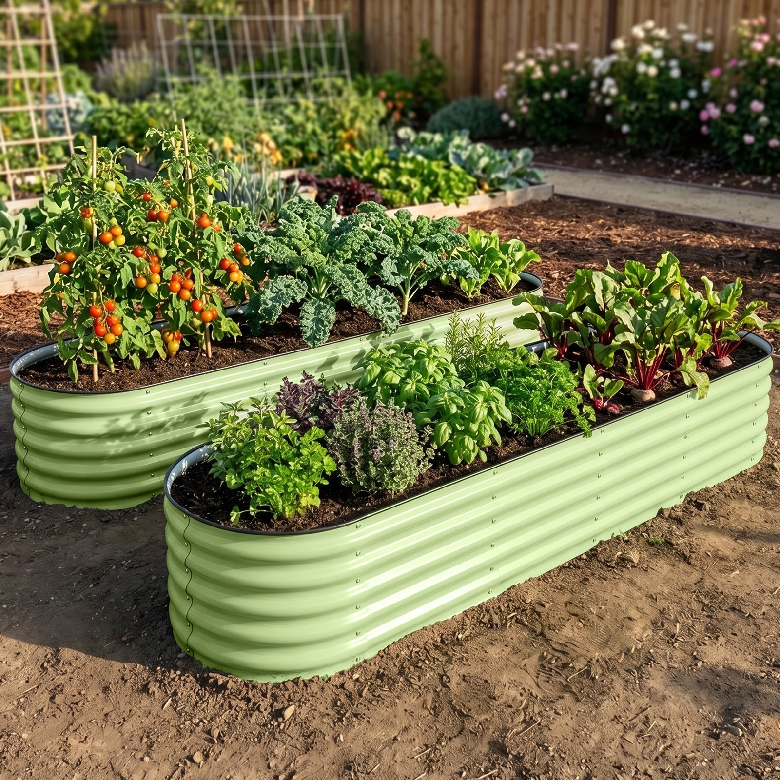 9 in 1 Modular 17in Customizable Elevated Raised Garden Bed, Olive