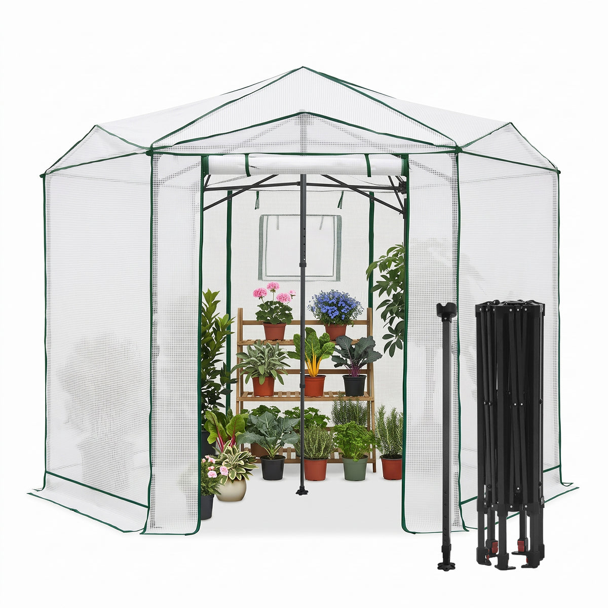 6.6x6.6/8.5x8.5 Easy Setup Pop Up Greenhouse, Hexagon