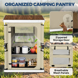 Outdoor Camping Pop Up Folding Table with Large 3-Tier Storage Organizer and Side Pockets
