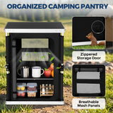 Outdoor Camping Pop Up Folding Table with Large 3-Tier Storage Organizer and Side Pockets