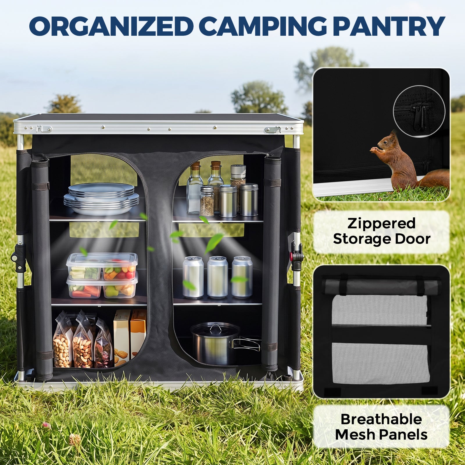 Double Camping Folding Table with Storage Organizer and Side