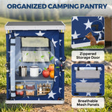 Outdoor Camping Pop Up Folding Table with Large 3-Tier Storage Organizer and Side Pockets