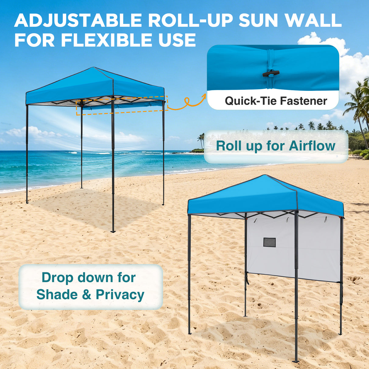 6x4 ft Instant Pop Up Canopy with Adjustable Sun Wall