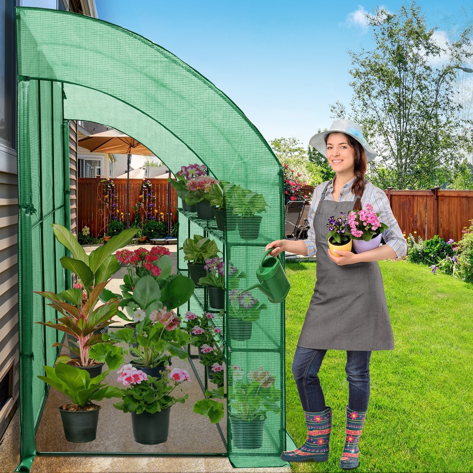 9.9x4.9x7.1 Outdoor Lean to Walk-in Greenhouse with Shelf – Eagle