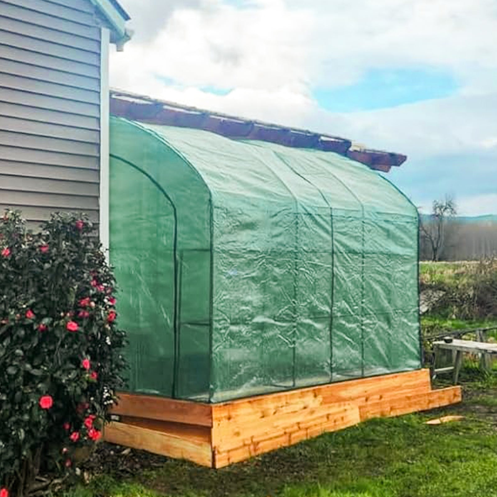 9.9x4.9x7.1 Outdoor Lean to Walk-in Greenhouse with Shelf – Eagle
